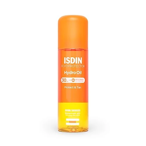 ISDIN Hydro Oil SPF 30 (200 ml) | Huile Solaire Biphasée en Spray pour le Corps | Protège du Soleil et Aide à Bronzer jusqu'à 43% de plus | Absorption Rapide
