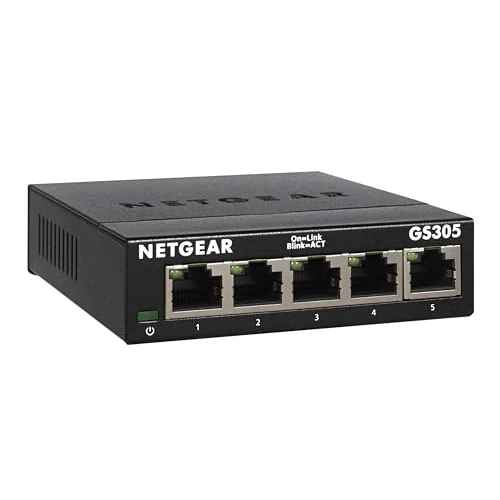 NETGEAR Switch de red Gigabit Ethernet de 5 puertos (GS305) | Plug-and-Play | Funcionamiento silencioso | Montaje en sobremesa o pared