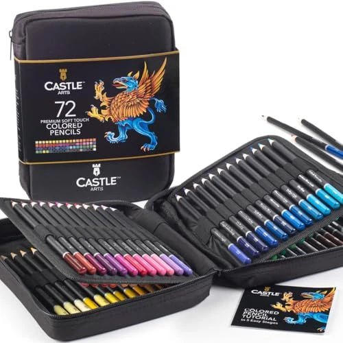 Offerta a tempo: Castle Art Supplies - Set con cerniera lampo contenente 72 matite colorate, custodia facile per conservare e proteggere le matite colorate - 20% da 49.99 € a 39.99 €