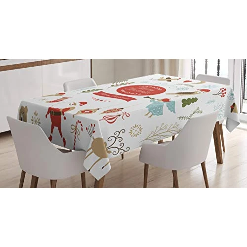 Offerta a tempo: ABAKUHAUS Natale Tovaglia, Elementi di disegno di natale, Rettangolare per Sala da Pranzo e Cucina, 140 x 200 cm, Bianco Rosso Beige - 39% da 25.95 € a 15.90 €