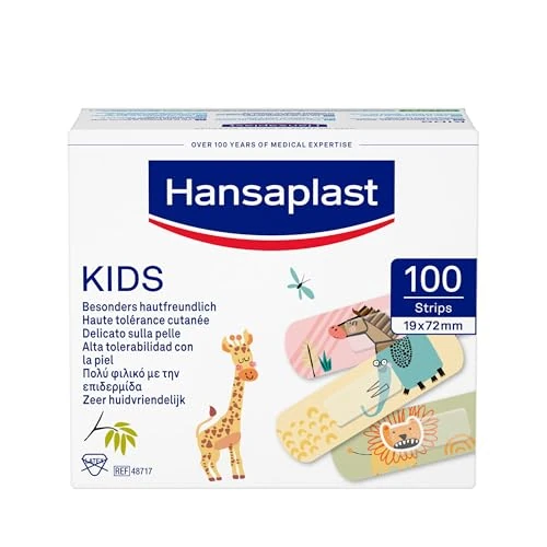 Offerta a tempo: Hansaplast KIDS Cerotti bambini divertenti e colorati, Cerotti per pelle sensibile facili da rimuovere, Resistenti all'acqua, Ideali per kit primo soccorso, 1 confezione da 100 pezzi 19 x 72 mm - 20% da 10.99 € a 8.79 €