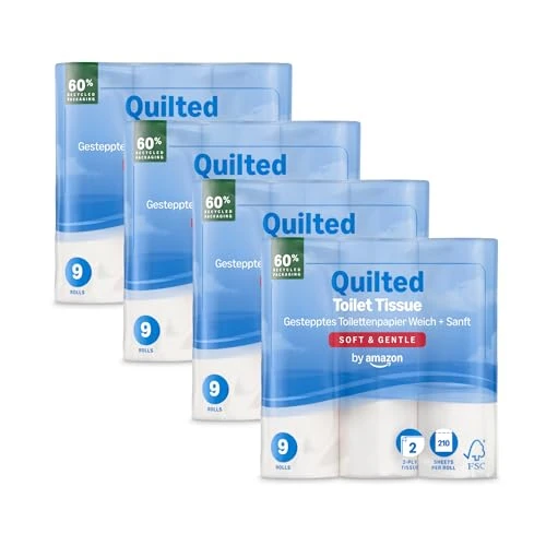 by Amazon Papel Higiénico Acolchado de 2 Capas, sin Perfume, 210 Hojas, 36 Unidades, 4 Paquetes de 9
