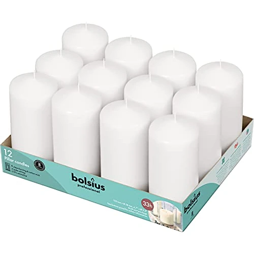 Zeitlich begrenztes Angebot: Bolsius Basische Kerzen zur Dekoration, Wachs, weiß, Größe einzeln: H 11,8 cm Ø 5,8 cm, 12 Stück von 24.49 € auf 24.49 € (0.00% Rabatt)