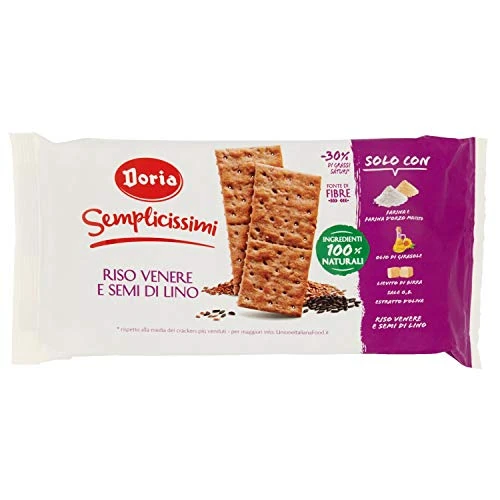 Offerta a tempo: Doria - Semplicissimi Cracker, Riso Nero e Semi di Lino - Ingredienti 100% Naturali - Confezione da 8 Pacchetti - 16% da 1.89 € a 1.59 €