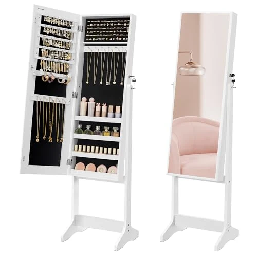 Zeitlich begrenztes Angebot: SONGMICS Schmuckschrank, Spiegelschrank, Standspiegel, GanzkÖrperspiegel, Geschenk, einfacher Aufbau, weiß JJC69WT von 85.61 € auf 85.61 € (0.00% Rabatt)