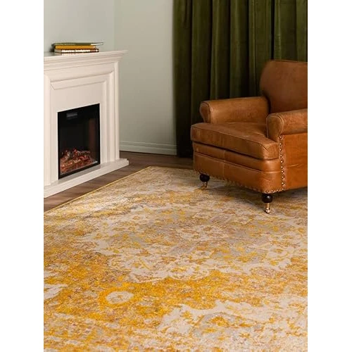 Offerta a tempo: RugVista Nadia, Tappeto, Tappeti moderni, 300 x 200 cm, Rettangolare, Pelo corto, Soggiorno, Sala da pranzo, Camera letto, Cucina, Lavabile solo a secco, oeko_tex_100, Giallo - 21% da 283.00 € a 223.00 €