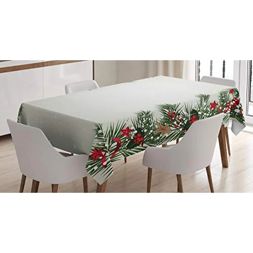 Limitiertes Angebot: ABAKUHAUS Weihnachten Tischdecke, Zweig Berry, Personalisierter Druck mit Klaren Farben Waschbar Wasserfest kein Verblassen, 140 x 240 cm, Grün Taupe von 14.90 EUR auf 14.90 EUR (Spare 0%)