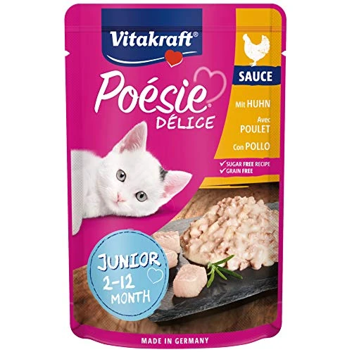 VITAKRAFT- Poésie Délice, Junior, Nourriture Humide Pour Chats, En Sauce, Avec Du Poulet, Pour Jeunes Chats, Sans Sucres Ajoutés Et Céréales (1X85G)