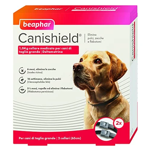 Offerta a tempo: Beaphar Canishield, Collare Antiparassitario per Cani 65 cm, per Cani di Taglia Grande, Contro Pulci e Zecche, Confezione da 1 Collare - 35% da 23.00 € a 15.00 €