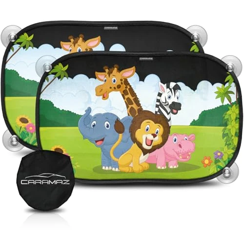 CARAMAZ Sonnenschutz Auto Baby mit UV Schutz, Opti-Dark, Verdunklung 51x31cm, 2 Stück, Motiv Safari