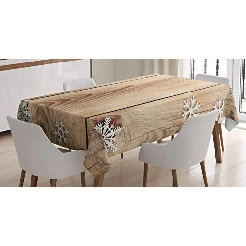 Offre limitee: ABAKUHAUS Noël Nappe, Bois Planche Snowflakes, Linge de Table Rectangulaire pour Salle à Manger Décor de Cuisine, 140 x 200 cm, Brun Clair Blanc Brun de 15.90 EUR a 8.95 EUR (economie 44%)