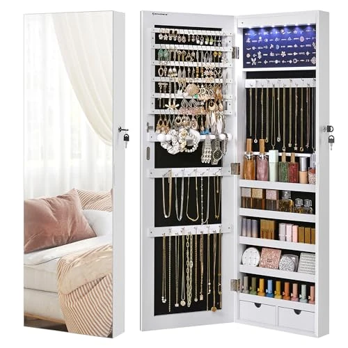 Offre limitée : SONGMICS Armoire à Bijoux avec Miroir Long, 6 Lampes LED, 2 Tiroirs de 81.99 € à 81.99 € (0.00% de remise)