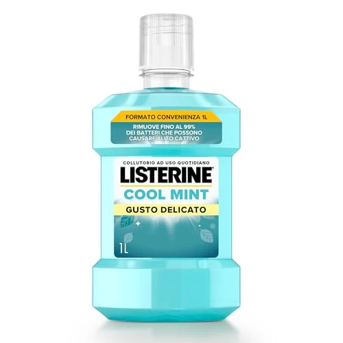 Offerta a tempo: LISTERINE Cool Mint, Collutorio 0% alcol al gusto Menta a base di Oli Essenziali Antibatterici di Menta, Timo, Betulla, Collutorio Listerine senza alcool per un'igiene orale completa, 1 L - 17% da 5.89 € a 4.90 €