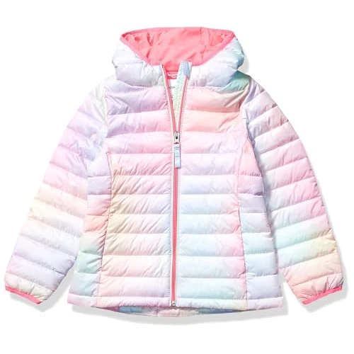 Amazon Essentials Mädchen Leichte wasserabweisende verstaubare Winterjacke mit Kapuzen, Rosa Schatteneffekt, 9 Jahre