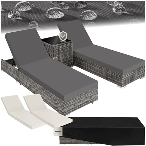 Offerta a tempo: tectake® Set 2 x Lettino Alluminio, Poly Rattan, Lettini Prendisole, Lettini da Giardino, Tavolo Giardino, Sdraio Prendisole, Sedia, Involucro Protettivo, 2 Federe - Grigio - 16% da 329.79 € a 275.40 €