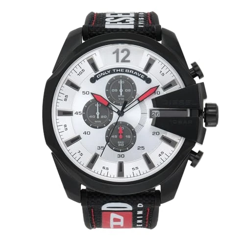 Limitiertes Angebot: Diesel Herrenuhr Mega Chief, Chronographenwerk, 51mm Schwarzes Edelstahlgehäuse mit einem Nylon, Silikon Armband, DZ4512 von 155.83 EUR auf 132.80 EUR (Spare 15%)