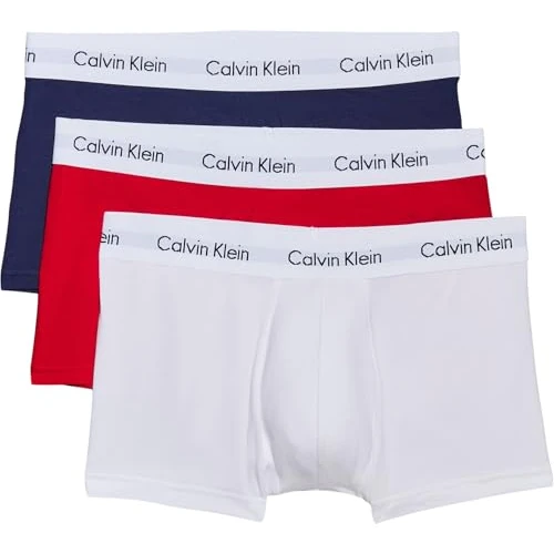 Calvin Klein Calzoncillos bóxer Hombre Pack de 3 Low Rise Trunks Ropa Interior, Multicolor (White/Red Ginger/Pyro Blue), XS