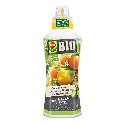 COMPO Organic Liquid Fertilizer for Citrus and Mediterranean Plants, with Potassium and Iron, with dosing cap, 1 liter