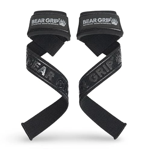 Offerta a tempo: Fasce da Sollevamento Pesi di Alta Qualità BEAR GRIP con Imbottitura in Neoprene Resistente, Doppie Cuciture e Impugnatura in Gel (Totalmente Nere) - 0.00% da 13.99 € a 13.99 €