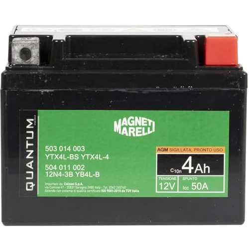 Offerta a tempo: Quantum Energy Magneti marelli batteria moto e scooter 4AH 12V 50A tecnologia AGM sigillata polo positivo destro - 15% da 24.89 € a 21.16 €