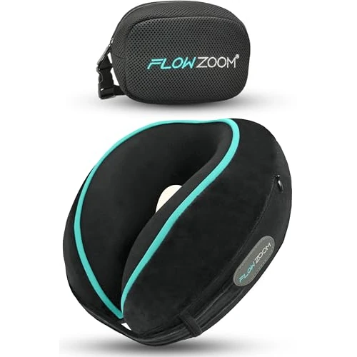 FLOWZOOM® Dream Travel Pillow | Neck Pillow for Travel | Travel Pillow for Airplane | Airplane Pillow | Memory Foam Neck Pillow | Adults, Black
