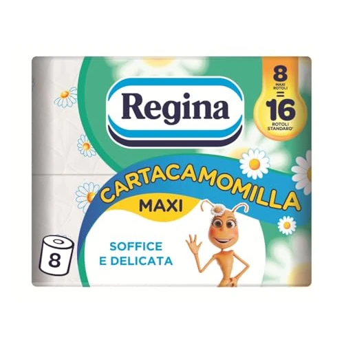 Offre limitée : Regina Cartacamomilla - 8 rouleaux de papier toilette, 300 feuilles moelleuses à 3 voiles, délicates et consistantes, emballage en papier recyclable de 16.81 EUR à 12.44 EUR (remise 26%)