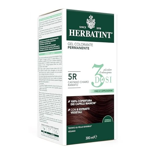 Offerta a tempo: Herbatint Gel Colorante Permanente 3Dosi, 300ml - 5R Castano Chiaro Ramato, Senza Ammoniaca, per Pelli Sensibili, 100% Copertura Capelli Bianchi, con 8 Estratti Naturali Bio - 32% da 18.90 € a 12.92 €