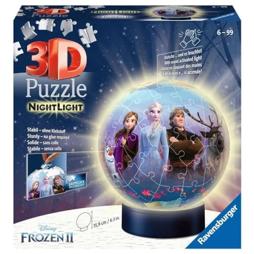 Ravensburger 3D Puzzle 11141 - Nachtlicht Puzzle-Ball Disney Frozen 2 - ab 6 Jahren, LED Nachttischlampe mit Klatsch-Schalter