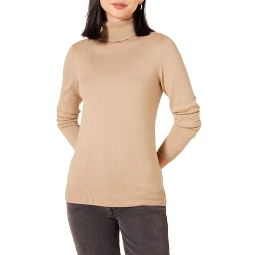 Amazon Essentials Women's Lekki sweter z długim rękawem z golfem classic fit (dostępny w wersji Plus Size), Kamelowy wrzos, XS