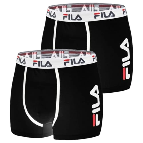 Fila Boxer Homme Coton, Calecon Homme, Maille Aérée, Durable (Lot de 2), Noir, XL