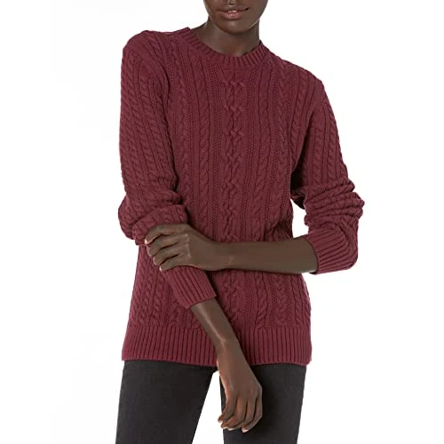 Amazon Essentials Suéter Fisherman de manga larga con cuello redondo para mujer (disponible en tallas grandes), borgoña oscuro, talla L