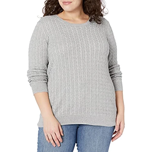 Limited-time offer: Amazon Essentials Women's Lightweight Cable Knit Long-Sleeve Crewneck Jumper (Available in Plus Size), Light Grey Heather, M from 16.35 GBP to 13.90 GBP (save 15%)