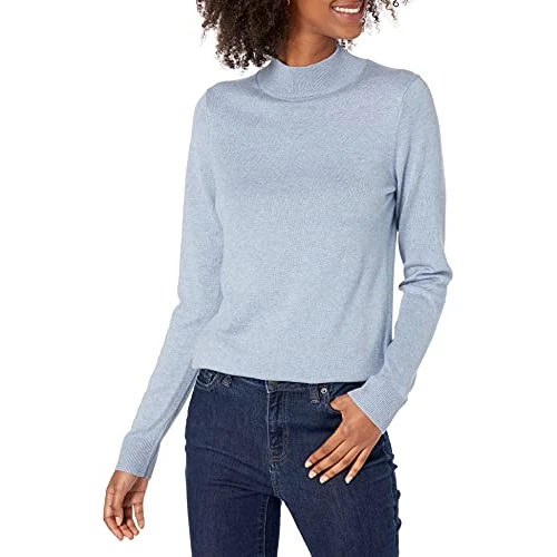 Amazon Essentials Women's Lightweight Roll Neck Long-Sleeve Jumper (Available in Plus Size), Indigo Blue Heather, M