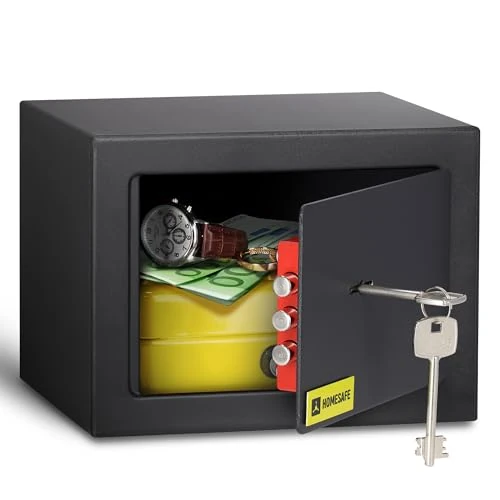 Offerta a tempo: HomeSafe HV15K Cassaforte Piccola con Chiave, 15x20x17cm (HxLxP), Cassaforte da Armadio per Sicurezza Domestica, Cassetta di Sicurezza per Soldi, Gioielli, Oggetti di Valore - 0.00% da 39.99 € a 39.99 €