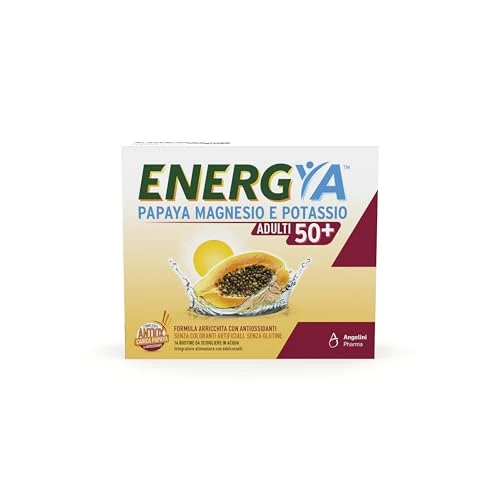 Energya Papaya, Potassio e Magnesio Adulti 50+, Integratore Alimentare con Sali Minerali, Contribuisce a Ricaricare Energia e Vitalità nelle Giornate più Calde, Azione Antiossidante, 14 bustine