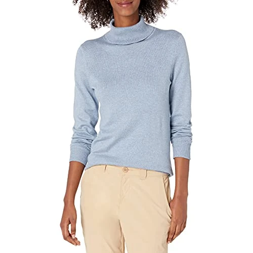 Amazon Essentials Damen Leichter, Langärmeliger Rollkragenpullover, Klassischer Schnitt (Erhältlich In Übergröße), Indigoblau Meliert, L