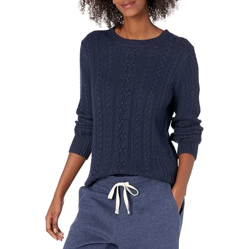 Offre limitée : Amazon Essentials Pull Fisherman à manches longues et col rond pour femme (disponible en grande taille), bleu marine, taille XXL de 17.90 € à 17.90 € (0.00% de remise)