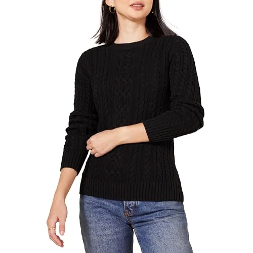 Offerta a tempo: Amazon Essentials Maglione da donna a girocollo a maniche lunghe a trecce (disponibile in taglie forti), nero, L - 0.00% da 21.50 € a 21.50 €