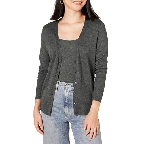Limited-time offer: Amazon Essentials Women's Lightweight V-Neck Cardigan (Available in Plus Size), Charcoal Heather, XL Plus from 15.70 £ to 14.02 £ (save 11%)