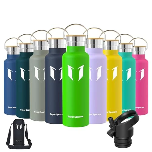 Begrenztes Angebot: Super Sparrow Trinkflasche Edelstahl - 350ml/500ml/620ml/750ml/1L - Auslaufsicher Thermoskanne, BPA-Frei Wasserflasche - Thermosflasche Kinder für Sprudel, Sport, Schule, Fitness - Mit 2 Deckeln von 18.95 EUR auf 15.25 EUR (Rabatt 20%)