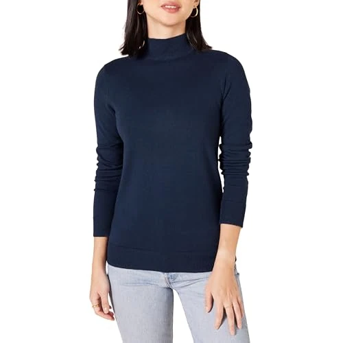 Limited-time offer: Amazon Essentials Women's Lightweight Roll Neck Long-Sleeve Jumper (Available in Plus Size), Navy, XS from 19.00 GBP to 13.99 GBP (save 26%)
