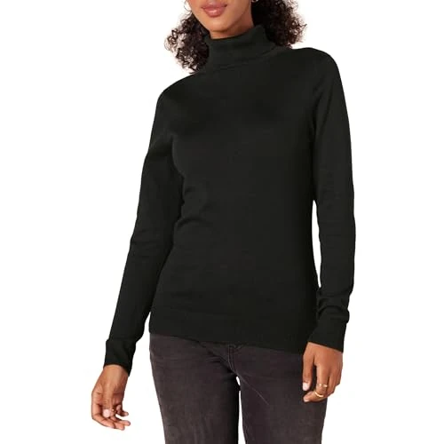 Offerta a tempo: Amazon Essentials Maglione A Collo Alto E Maniche Lunghe Leggero con vestibilità Classica (Taglie Forti Disponibili) Donna, Nero, XL - 0.00% da 18.02 € a 18.02 €