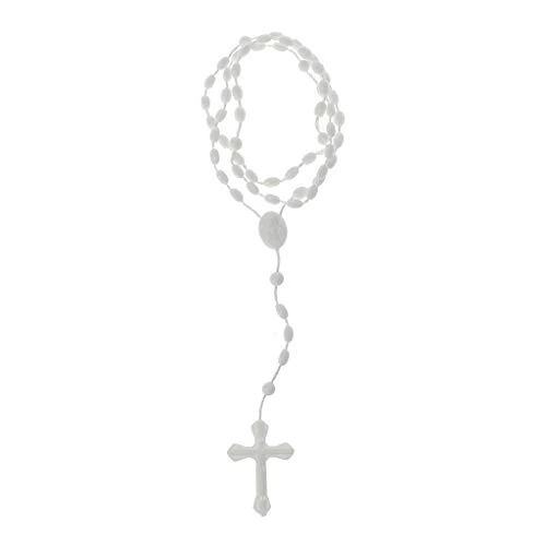 LLLucky Luminous Croix Halskette Rosenkranz Kunststoff Religiöser Katholizismus Weiß 40,5 cm