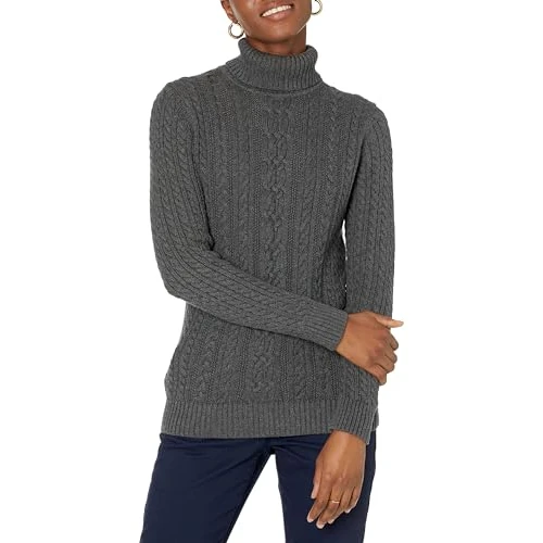 Limited-time offer: Amazon Essentials Women's Cable Knit Turtle Neck Jumper (Available in Plus Size), Charcoal Heather, XS from 20.90 GBP to 14.44 GBP (save 31%)