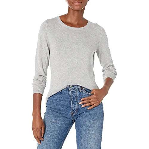Limited-time offer: Amazon Essentials Women's Long-Sleeve Lightweight Crewneck Jumper (Available in Plus Size), Light Grey Heather, XXL Plus from 11.10 £ to 11.10 £ (save 0.00%)