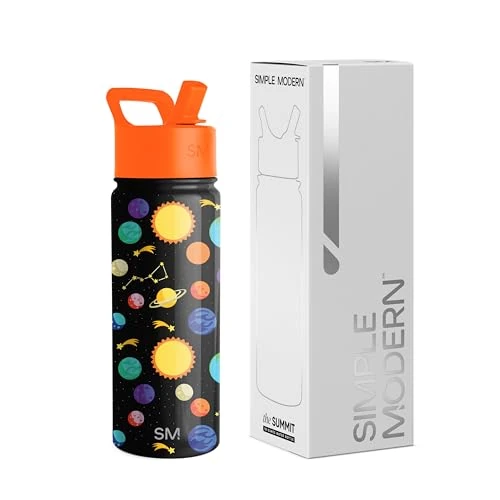 Simple Modern Kids Water Bottle with Straw | Insulated Stainless Steel Reusable Tumbler for School, Girls, Boys | Summit Collection | 530ml | Solar System