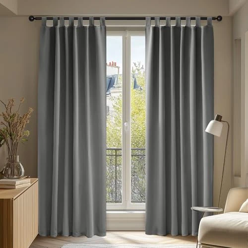 Offerta a tempo: Deconovo Tende Camera da Letto Oscuranti per interni 2 Pezzi 140x260 CM, Tende Termiche Isolanti Moderne per Soggiorno, con Passanti, Grigio Chairo - 45% da 42.39 € a 23.19 €