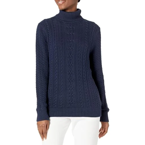 Amazon Essentials Pull Col Roulé en Maille Torsadée Style Irlandais (Grandes Tailles Disponibles) Femme, Bleu Marine, S