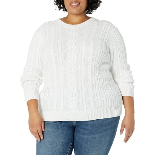 Limited-time offer: Amazon Essentials Women's Regular Fit Soft Cotton Cable Knit Ribbed Crewneck Sweater, White, X-Small from $19.70 to $19.70 (save 0.00%)