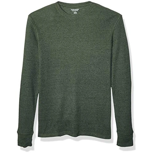 Amazon Essentials Haut en Tissu Nid d’Abeille à Manches Longues Coupe Régulière Homme, Vert Olive Chiné, XS